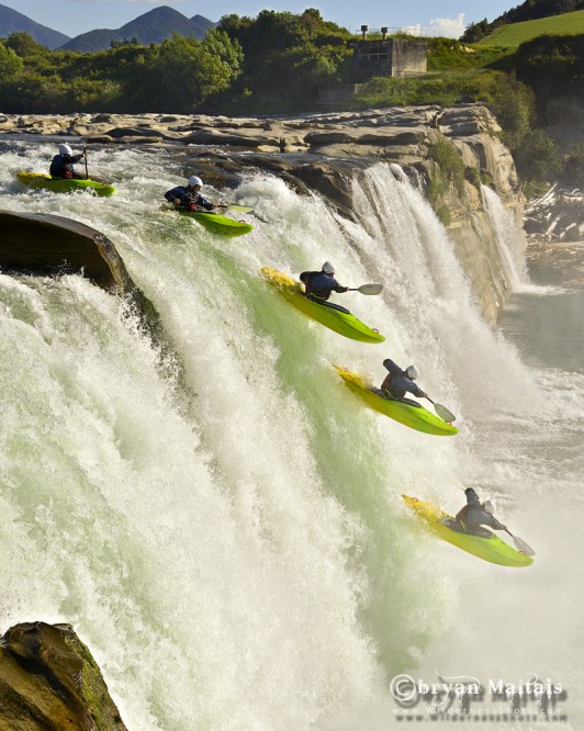 Kayaker Going Over Waterfall New Zealand
