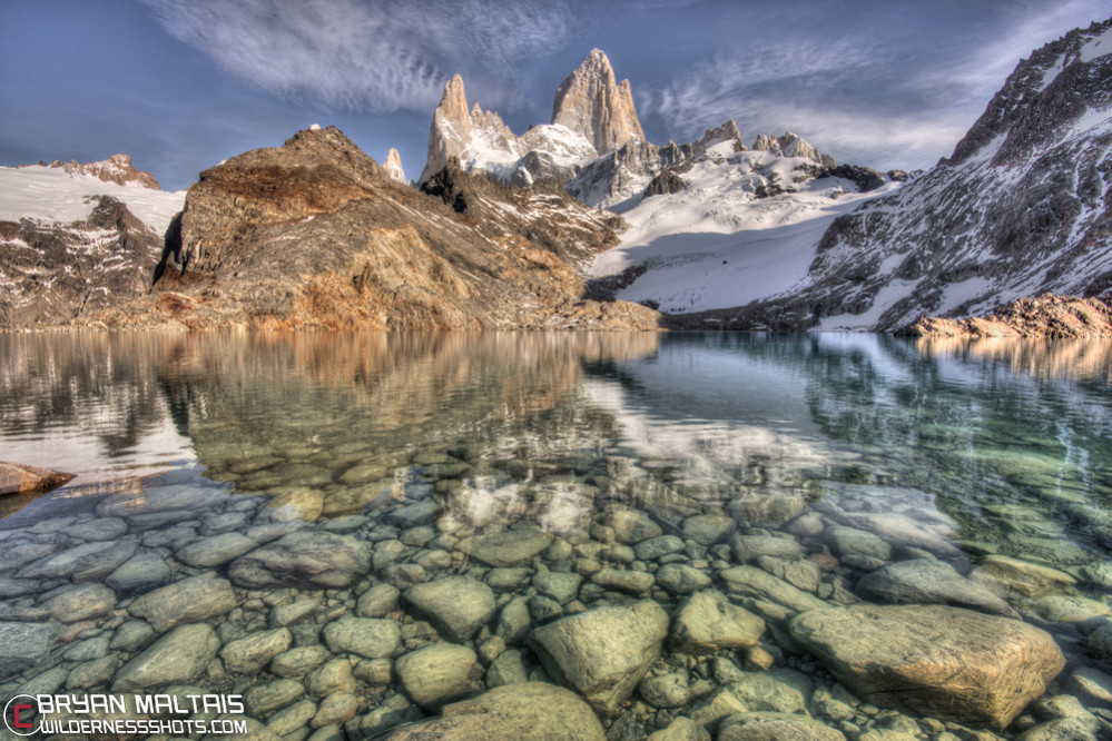 Lago-de-los-Tres-stones-through-water