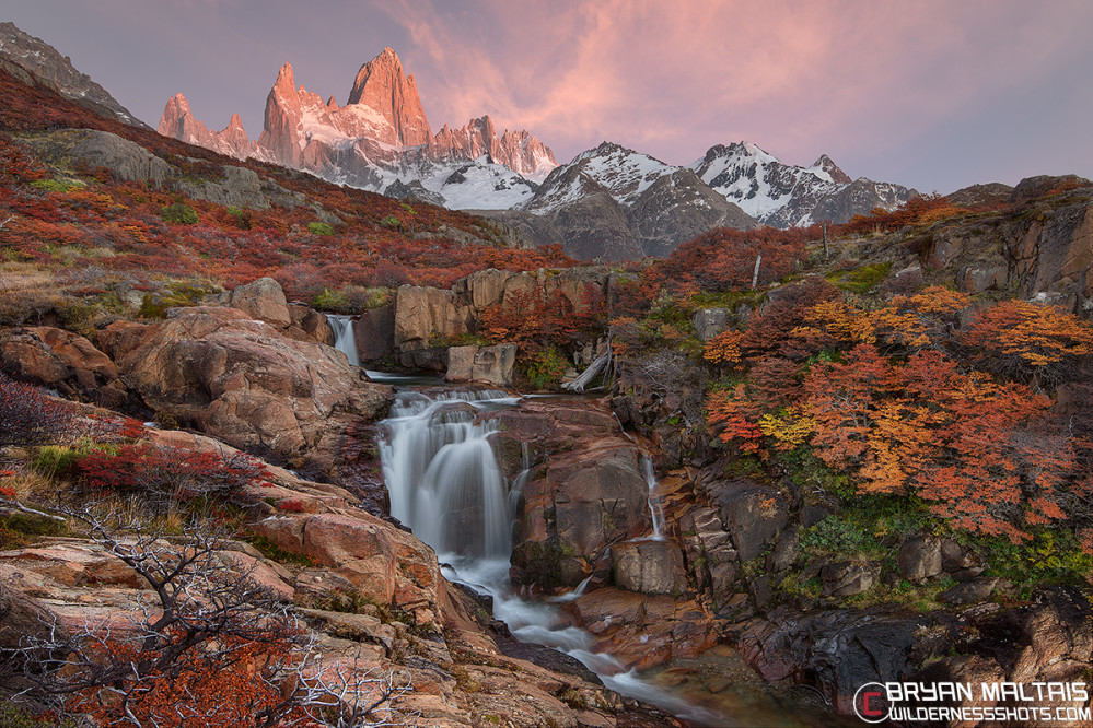 Mount Fitz Roy Waterfall Fall Colors El Chalten