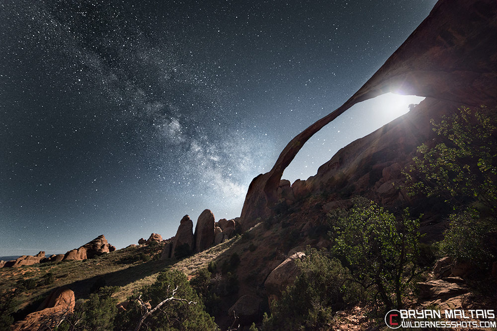 Landscape Arch Milky Way Moon Moab Utah