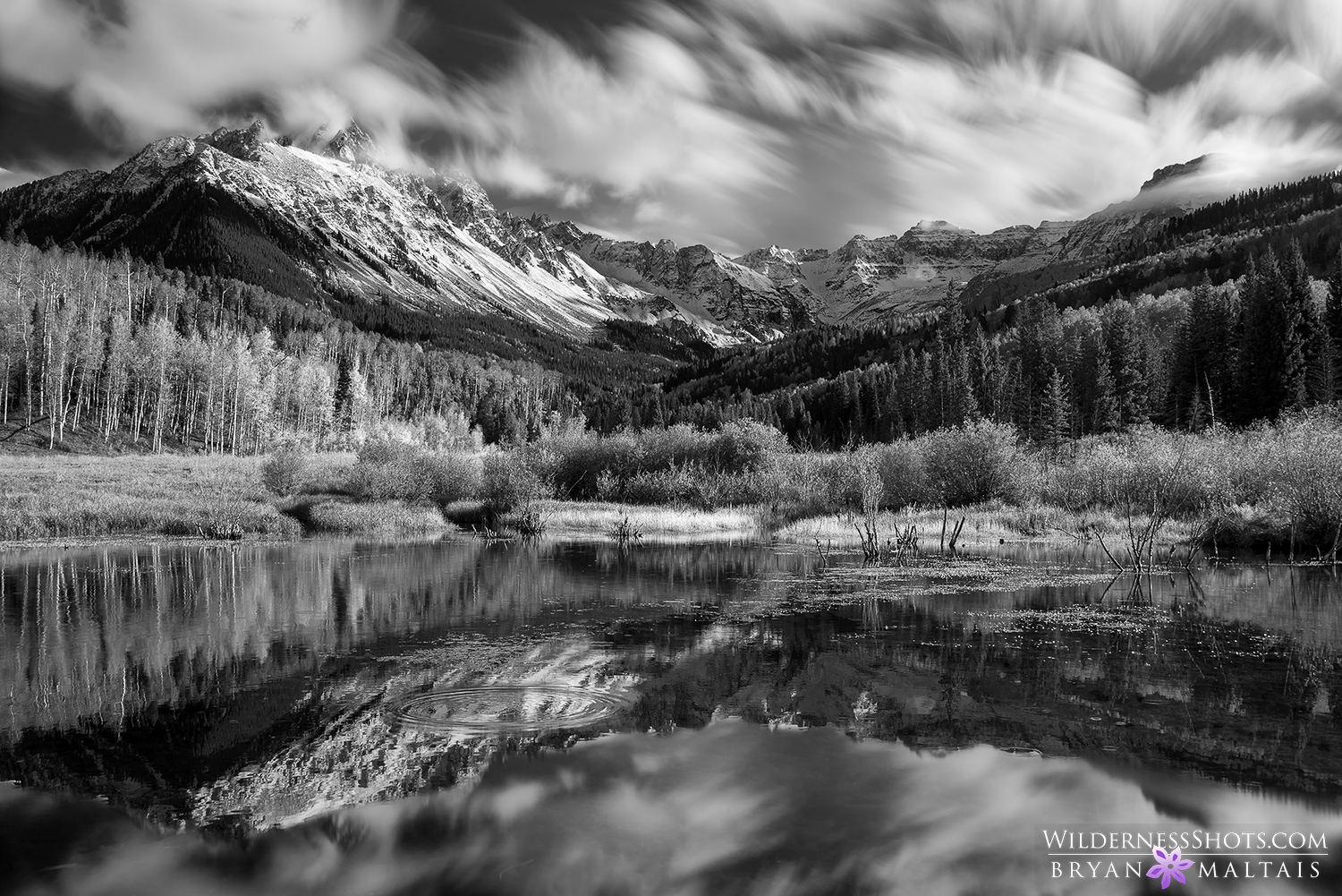 Mt Sneffels Reflection Colorado Black and White