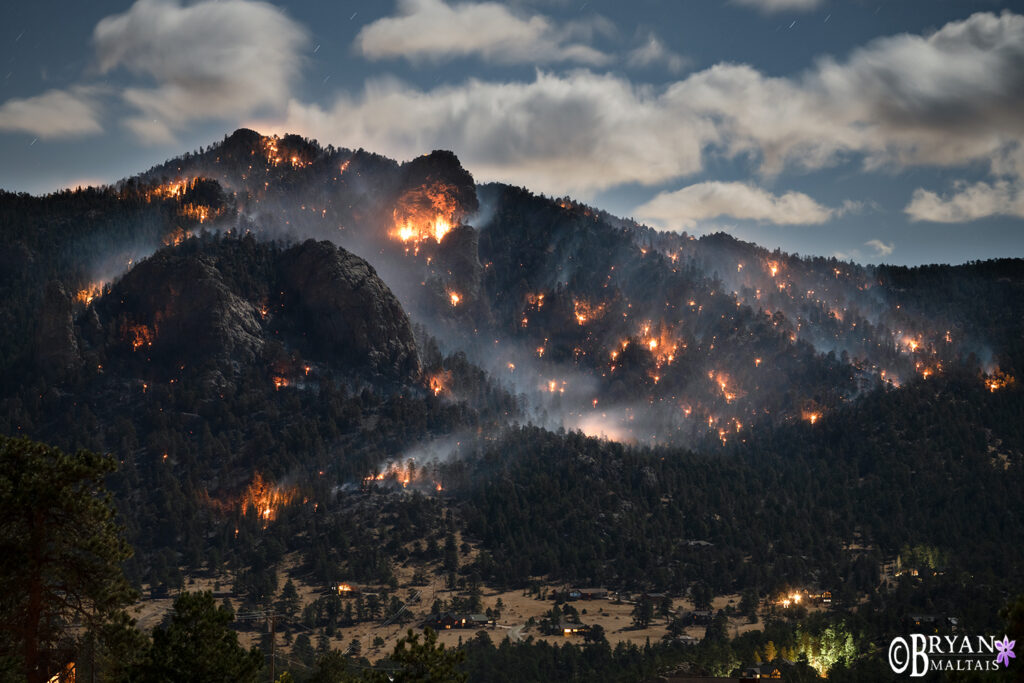 Kruger Rock Fire at Night Forest Fire in Estes Park Colorado Nature