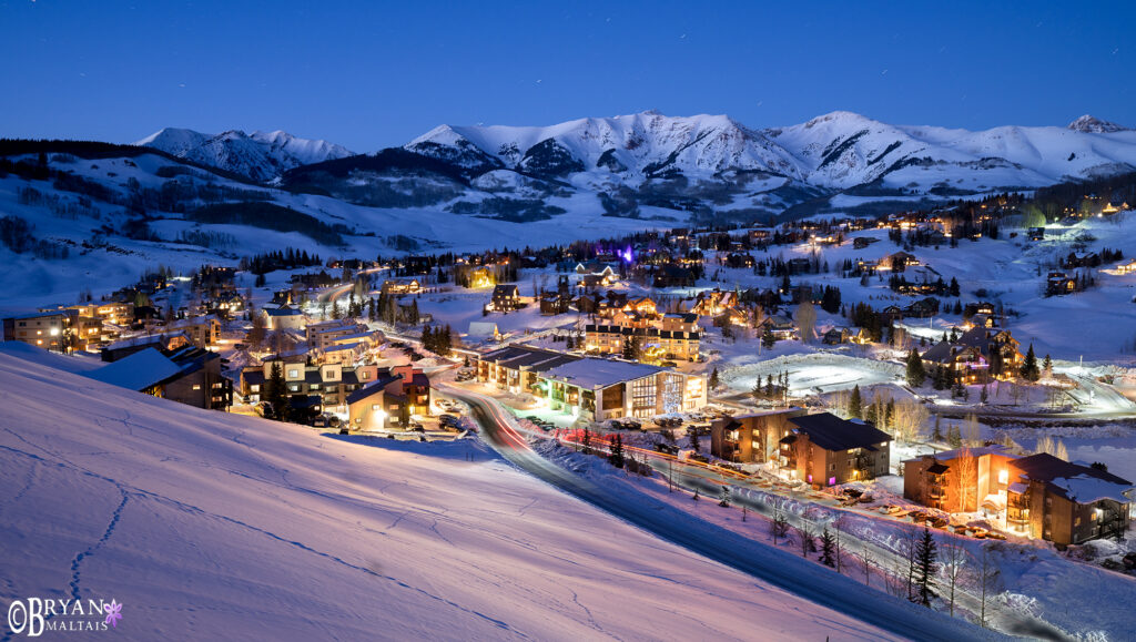 Crested Butte Ski Village at night snow winter colorado