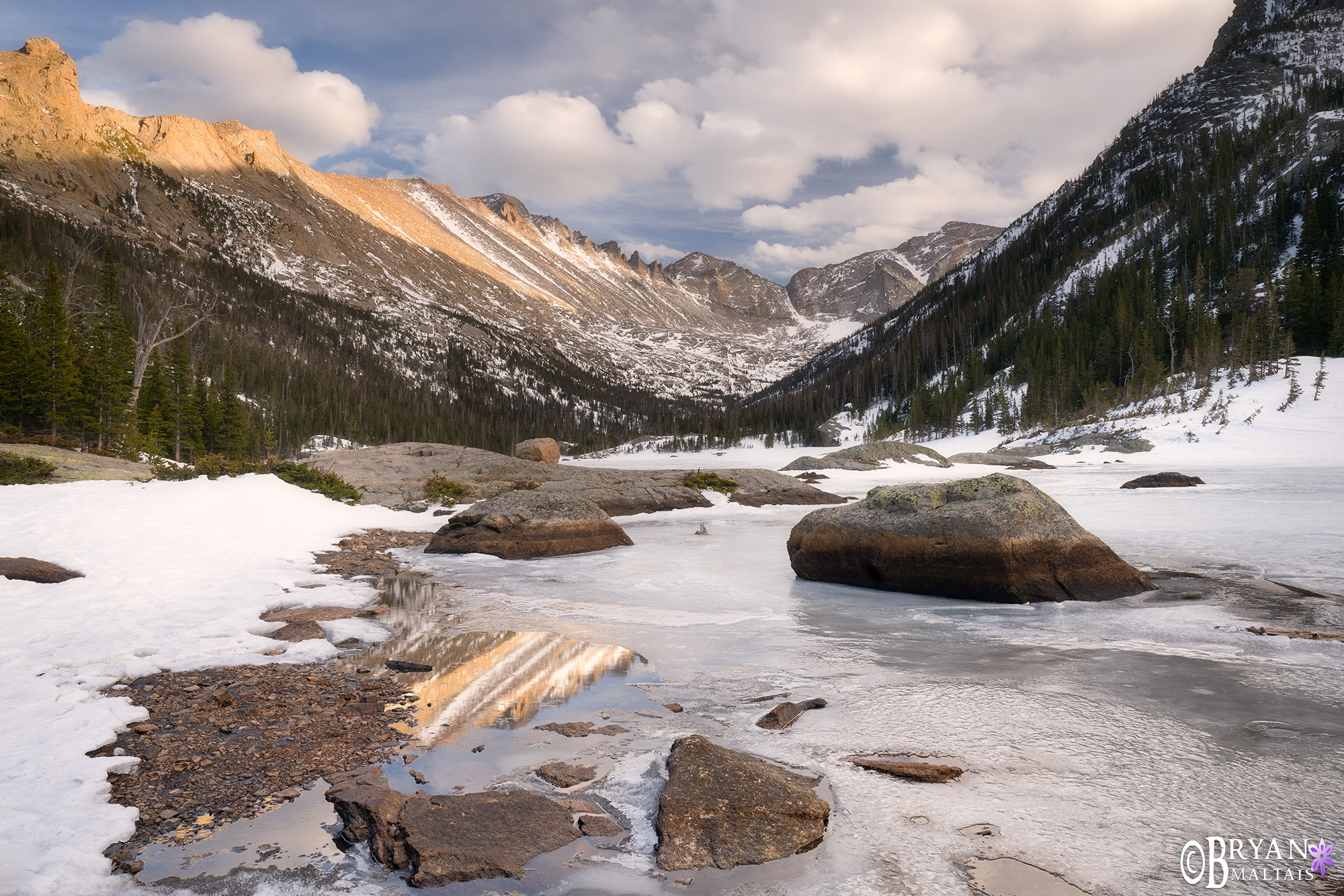 Mills Lake Frozen Sunset RMNP Colorado