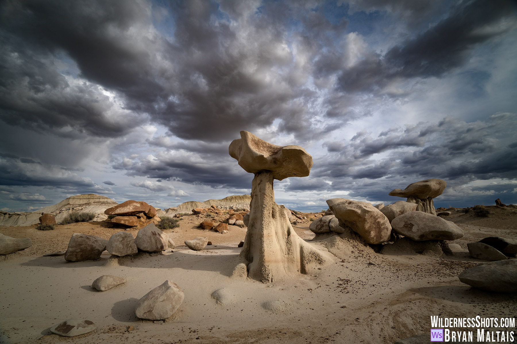 Pedestal Rock Dramatic Clouds Bisti Badlands Photos NM